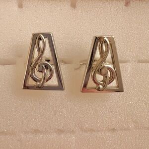 SWANK Silver Cuff Links with Musical Treble Clef Design